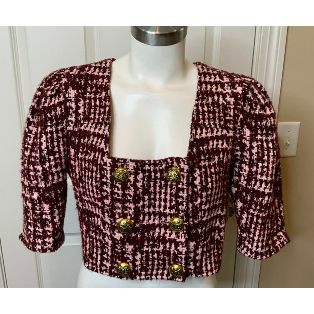 Smythe Plum Purple Boucle Tweed Cropped Square Neck Jacket, Size 6, NWT! $595